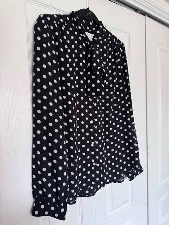 J.Crew Polka Dot Tie Neck Blouse Top size Medium - Picture 6 of 9